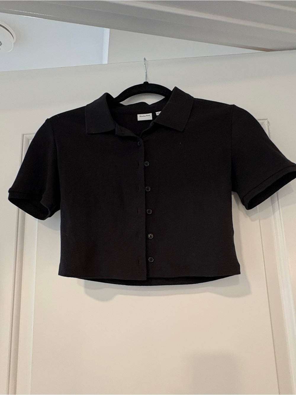 Aritzia Sunday Best Black Cropped Polo Shirt
